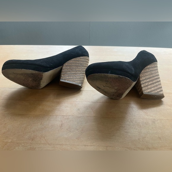 7 for all Mankind Black Suede Wedges with Wooden Heel - Picture 5 of 6